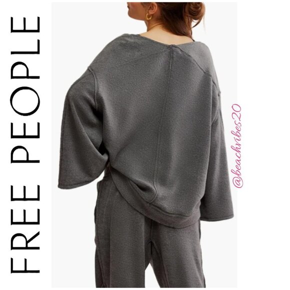 FP INTIMATELY BY FREE PEOPLE Day Off Fleece Lounge Pullover Washed Black NWT - Picture 4 of 13